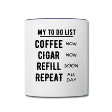 Load image into Gallery viewer, My Monthly Cigars To Do List Coffee Mug - white/cobalt blue